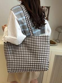 全印花单肩手提包，母亲节礼物，复古字母印花手提包，大容量单肩包，通勤必备腋下包 - 黑色 - 查看 5