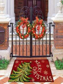 1pc New Christmas Tree Doormat, Suitable For Living Room, Bedroom, Indoor - Machine Washable - Flannel Material, Delicate Wrap, Skin-Friendly, No Pilling, Water-Resistant Easy Care, Odorless - Ideal For Home Decor, Room Decor, Living Room Carpet, Bedroom Carpet, Bathroom Carpet, Kitchen Carpet, Area Rug, Hotel Decor - Area Rug, All Season Use.