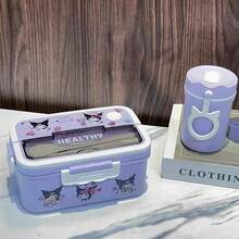 Sanrio 1pc Sanrio Kuromi, Cinnamoroll, My Melody Portable Lunch Box Set - Leak-Proof Sealed Lid Design, Large Capacity Bento Box, Cartoon DIY Stickers, Microwave , Suitable For School, Office, Travel, Picnic, Kitchen Storage, Christmas Gift, Holiday Present, Birthday Gift