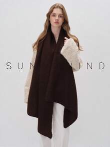 1pc Women Solid Color Soft Knit Scarf, For Daily Use For Dress - Coffee Brown - View 3