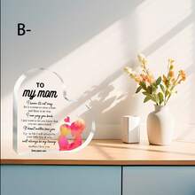 1pc Dearest Mom, Mother's Day Transparent Acrylic Heart Souvenir Gift, Mother And Daughter Pink Silhouette, Best Birthday Gift For Mom, Best Holiday Gift - Ornaments - View 3