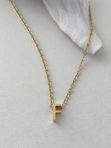 Magic Fish 1pc Classic Perforated Gold Letter Necklace A-Z 26 Initial Pendant Necklace, Stainless Steel Charm Jewelry Gift, Suitable For Daily Wear - Gold - View 35