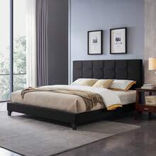 KING SIZE UPHOLSTERED PLATFORM BED FRAME WITH MODERN TUFTED WAFFLE STITCHING, EASY ASSEMBLY, CHARCOAL GRAY