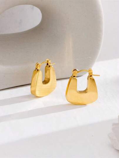 1 Pair Fashion U-Shaped Earrings, Gold-Plated Titanium Steel Earrings, Geometric Minimalist Jewelry For Women, Suitable For Daily Wear, Party Gift, Great Gift For Mother And Girlfriend