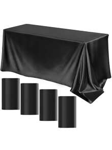 1/2件装优雅黑色缎面桌布，光滑闪亮桌布，145*220/145*259/260/275厘米涤纶长方形桌布，适用于婚礼装饰、新娘送礼会用品、订婚仪式装饰、生日派对用品、餐厅装饰、奢华缎面桌布，可用于用餐、宴会、节日派对装饰、家居装饰、餐桌装饰、派对活动装饰 - 黑色 - 查看 5