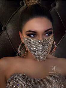 Sexy & Wild Nightclub Street Style Rhinestone Studded Shiny Rhinestone Women's Face Mask, Versatile For All Seasons