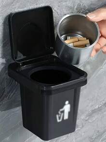 1 Pc Trash Bin Ashtray, A Creative Combination Of Trash Can And Ashtray, Wall Mounted Personalized Non-Perforated Bathroom Cover Smoking Device Suitable For Bathroom, Home, Daily And Festival Use.