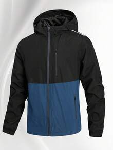 Men's Spring And Autumn Outdoor Sports Casual Versatile Windproof Hooded Contrast Color Jacket For Men - Black - View 10