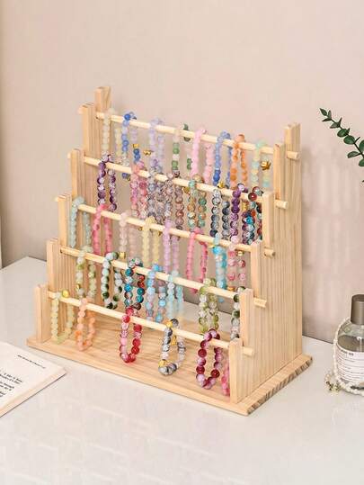 1pc Wooden Jewelry Organizer Rack, Bracelet & Necklace Display Stand, Multi-Layer Storage Holder For Bracelets, Rings, Earrings, Necklaces, Minimalist Natural Wood Design, Essential For Home Jewelry Organization