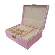 Joyero para mujeres, joyero de 2 niveles, organizador de joyas grande para mujeres con bandeja extraíble para collares, aretes, anillos y pulseras - Rosa de dos capas - Ver 10