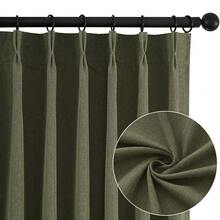 6 Panels Natural Pinch Pleated Semi-Shading Curtains Textured Linen Blended Window Curtains For Living Room Bedroom Pinch Pleat Drapes With Hooks - 綠色 - 查看 7