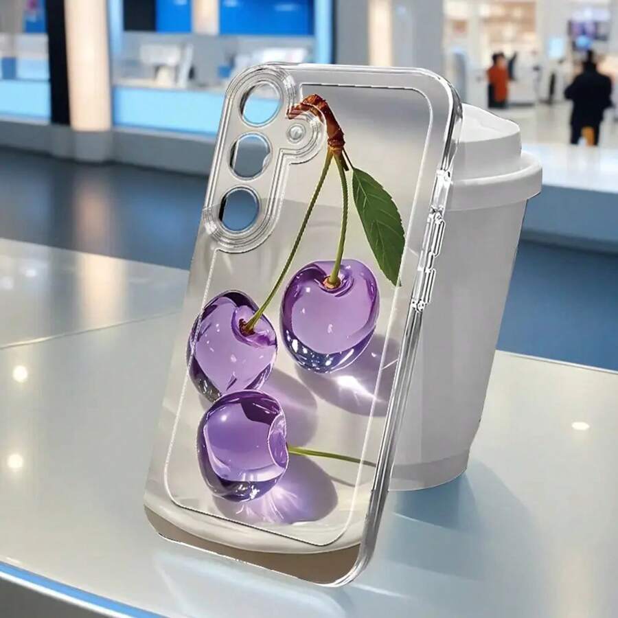 Purple Crystal Cherry Pattern Transparent TPU Soft Case Suitable For IPhone 17 Air/ 16 15 14 13 12 Pro Max/17 16 15 14 Plus 11 X/XS Max Suitable For Samsung S21 S22 S23 S24 S25 Ultra/Edge/Plus/+ A10 A12 A13 A14 A15 A23 A25 A35 A53 A54 A55 A73 Note 10/20 Phone Case All-Inclusive Protection - 太空透明 - 查看 1