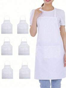 1/2/5件裝女款聚酯纖維圍裙，簡約白色口袋圍裙，加厚腰帶，時尚家務廚房工作服，廚房用品 - 白色 - 查看 2