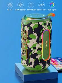 ZEALOT MP1 60W High-Power Wireless Speaker, Portable Outdoor Subwoofer With 1 Speaker, 8000mAh Battery, RGB Lights, SD Card/USB/AUX Support, Dual Speakers, Hands-Free Calling, Compatible With Phones/Tablets/TVs/Computers, Suitable For Outdoor Parties, Home Gatherings, Beach Parties