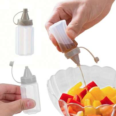 4/8pcs Mini Sauce Bottles, Plastic Squeeze Seasoning Bottles, Portable Condiment Dispenser Bottles For Ketchup, Salad Dressing, Olive Oil, Honey, Suitable For Lunch, BBQ, Outdoor Camping