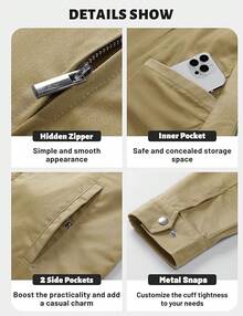 Men's Cotton Full Zip Up Work Jackets Turndown Collar Business Casual Windbreaker With 3 PocketsChristmas O5SK - Màu Khaki - Xem 2