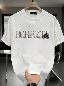 Mens Clothes Valentine's Day Summer Camisetas De Hombre Graphic Tees T Shirt Men Graphic Tee Men's 100% Cotton Casual Short-Sleeved T-Shirt - Breathable Summer Printed Round Neck Top, Black And White Street Style Design, Daily Comfortable Loose Fit, Soft Fabric, Young People's Fashionable Printed Shirt - trắng - Xem 1