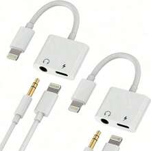 1-2pcs 2-In-1 Headphone Adapter, 3.5mm Auxiliary Audio And Charging Adapter Dongle Cable Splitter Compatible With IPhone 14 Pro Max/14 Pro/14 Plus/14/13/12/11/XS/XR/8/7/6, IPad Series Headphone Jack Adapter - White - View 1