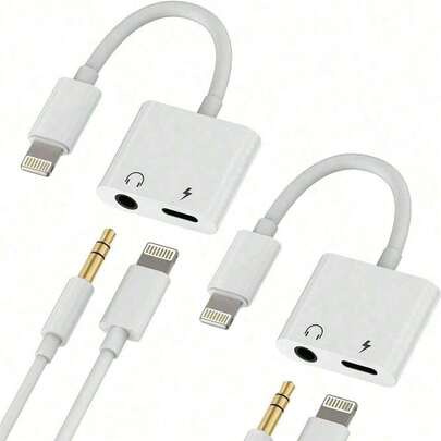 1-2 个二合一耳机适配器，3.5 毫米辅助音频和充电适配器加密狗电缆分配器兼容 14 Pro Max/14 Pro/14 Plus/14/13/12/11/XS/XR/8/7/6、iPad 系列耳机插孔适配器