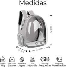 Raganet, Mochila Transportadora de Mascotas, Perros y Gatos, Back Pack Portátil para Mascota Pequeña (áximo 7Kg) Medidas: Ancho 18cm Largo 31cm Altura 42cm (Color Gris) - Gris - Ver 2