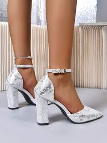 Chaussures polyvalentes à bout pointu, talons hauts de haute qualité, mode femme 2025. Chaussures sexy avec boucle et strass pour soirée et sortie en boîte de nuit