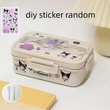 Sanrio 1pc Sanrio Kuromi, Cinnamoroll, My Melody Portable Lunch Box Set - Leak-Proof Sealed Lid Design, Large Capacity Bento Box, Cartoon DIY Stickers, Microwave , Suitable For School, Office, Travel, Picnic, Kitchen Storage, Christmas Gift, Holiday Present, Birthday Gift