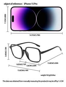 1 件女士简约方形塑料镜框无度数眼镜透明眼镜配件女士眼镜配件 - 黑色 - 查看 5