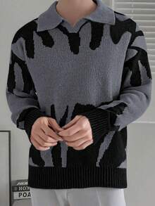 1pc Men's Knitted Sweater, Fashionable Casual Streetwear Pullover For Commuting, Sports, Outdoor Leisure, Loose Fit, Autumn/Winter