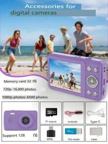 2025 New 1080P FHD Digital Camera With 32GB Card, Compact Small Cheap Cameras, Rechargeable Photography Camera, 48MP Auto Focus Camera, Puzzle Game,Very Suitable For Entry-Level Novice Photography And Video Recording Enthusiasts. Budget-Friendly Holiday Gift (Thanksgiving, Christmas, Halloween) - Màu tím - Xem 8