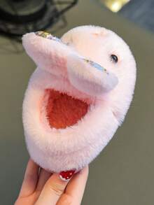 1pair Rabbit Style Children Slippers For Winter, Girls' Cartoon Indoor House Shoes, Warm Anti-Skid Slippers