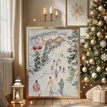 1 pezzo, Quadro su tela, Decorazione da parete incorniciata, Stampa sci invernale, Quadro ad acquerello, Decorazione per la casa in stile vintage, Arte in stile cottage, Dipinto di rifugio da sci, Decorazione scena invernale con neve, Decorazioni natalizie eleganti per la casa, Ornamenti natalizi, Decorazioni natalizie - Multicolore - Visualizzare 7