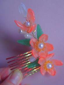 1 件/优雅紫色胖桃花设计发夹，长 7 厘米中国古风旗袍发饰，长流苏，金属材质永久保色，易于使用，婚礼