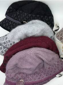 Cappello lavorato a maglia con stampa floreale, elegante, per mantenere al caldo le donne anziane durante l'autunno e l'inverno