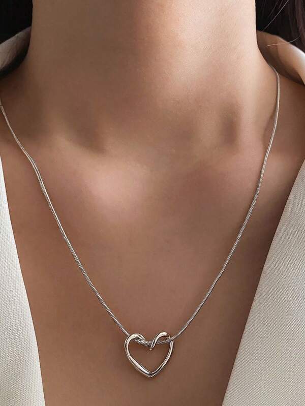 1 szt. Minimalistyczny naszyjnik z pustym sercem ze stali tytanowej dla kobiet, luksusowy łańcuszek obojczykowy z unikalną zawieszką, odpowiedni na co dzień, dojazdy do pracy, imprezy i festiwale muzyczne
