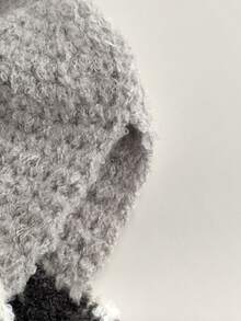 1 件女士拼色蓬松针织连帽帽，厚实温暖的冬季无檐小帽，可爱的套头帽，秋冬 - 彩色 - 查看 9