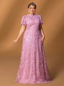 Faeriesty Mosy Luxe Plus Size Mother Of The Bride Dress: Chic Round Neck, Romantic Ruffled Sleeves, Elegant A-Line Skirt With Embroidered Details – Perfect For Weddings, Formal Galas, Black Tie Events, Evening Receptions & Grand Banquets