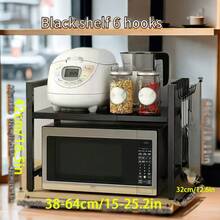 1pc Microwave Rack, Expandable Microwave Rack, Countertop Kitchen Utensil Cutlery Storage Rack, Carbon Steel Microwave Rack With 6 Hooks - Multicolor - View 3