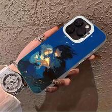 SamsungIn "", Howl y Sophie, con Howl inclinado y Sophie sosteniendo una llama mágica, crean una atmósfera romántica y de ensueño en el contexto de un cielo nocturno azul profundo.Funda de Teléfono de Cobertura Completa Funda Protectora Adecuada para iPhone 11/12/13/14/15/16 Serie Pro Max Funda Protectora, Regalo de Cumpleaños de Pareja Navidad San Valentín - Negro - Ver 6
