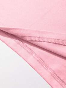 Camiseta de manga corta con cuello redondo y estampado gráfico casual para niños y adolescentes, top de verano - Rosa - Ver 3