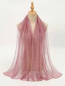 1 chiếc khăn choàng nhẹ đính sequin lấp lánh, thời trang và thoáng khí, dành cho nữ khi mặc váy - Hồng - Xem 3
