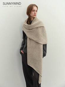1pc Women Solid Color Soft Knit Scarf, Everyday Use For Dress - Beige - View 8