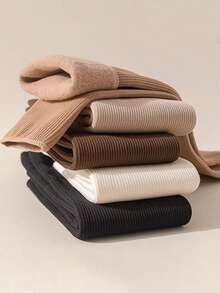 3/6双装女士黑色条纹保暖中筒袜，简约百搭，适合秋冬季穿着 - 黑色 - 查看 5