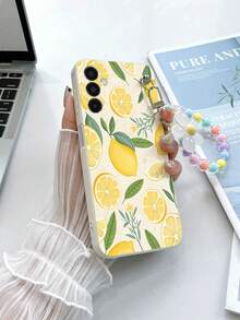 1 pièce Étui de téléphone antichoc à couverture intégrale avec motif de fleurs séchées et de citron en TPU blanc et 1 pièce de dragonne à fleurs blanches compatible avec les étuis de téléphone assortis/étuis de téléphone amusants/étuis de téléphone Android/étuis de téléphone/étuis de téléphone/étuis de téléphone OPPO/étuis de téléphone A14/A54/A52/A31 4G/A23/étuis de téléphone Redmi Note 8 Pro/Note 11 Pro 4G/Note 12 4G/étuis de téléphone OPPO A54 - Multicolore - Voir 2