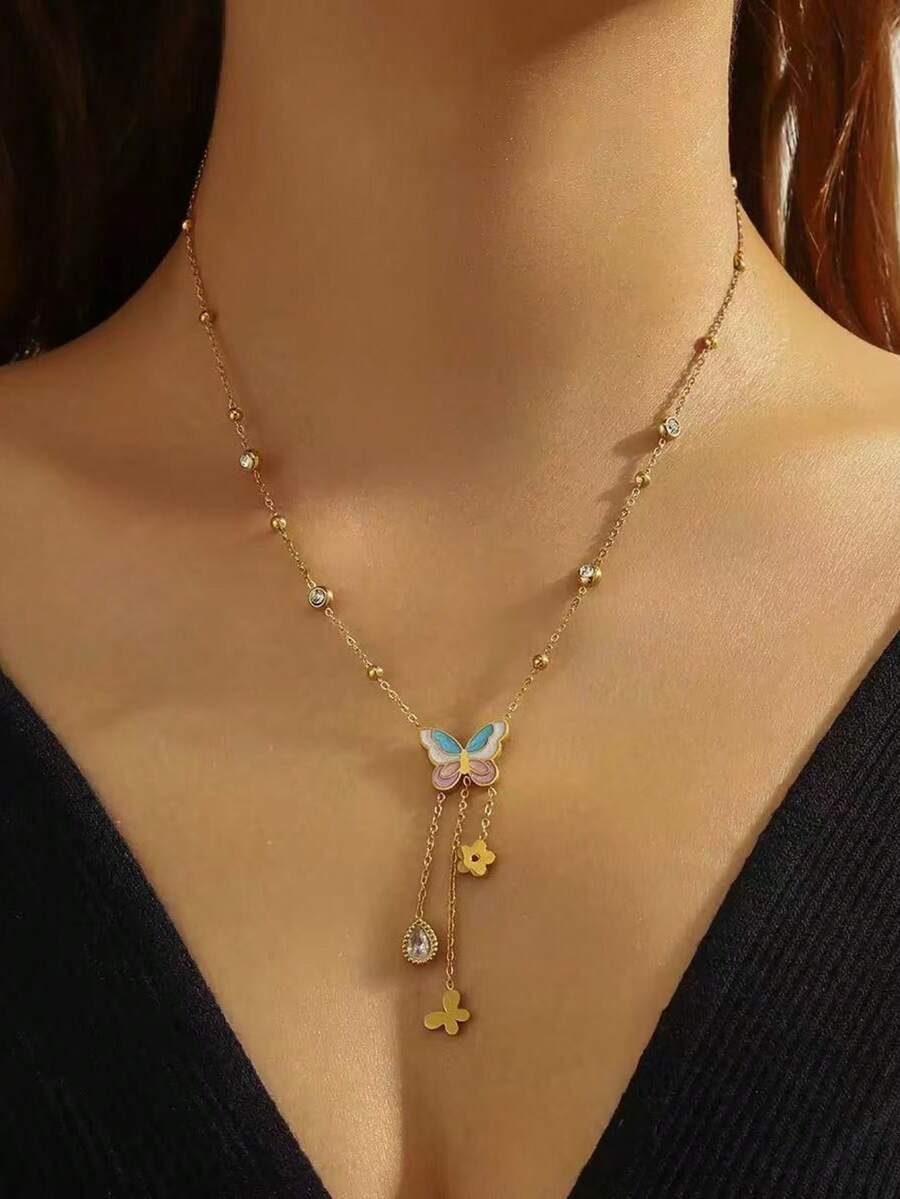 1 buc colier cu ciucuri fluture, accesoriu elegant pentru femei, potrivit pentru purtare zilnică și petreceri (ambalaj în pungă OPP)