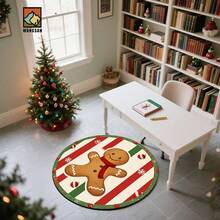 1 pièce Tapis antidérapant de salle de bain en forme d'homme en pain d'épices de Noël, en matériau de flanelle, tapis de sol rond, décoration moelleuse, convient pour les salles de bain, les portes, les cuisines, les salons et autres occasions, lavable en machine, antidérapant, décoration de Noël, peut être offert en cadeau