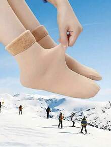 1/2/3/6 Pairs Of Plush Solid Color Socks - Warm Chunky Breathable Socks - Women's Stockings And Pantyhose - Multicolor - View 1