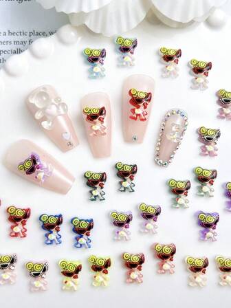 80Pcs 8-11mm Cute Mini DIY Kawaii Cartoon Resin Pacifier Doll Flat Back Scrapbook Charms, Nail Art Charms Manicure Figurines Decorations, Wedding Accessories For Women Girls Nail Supplies Nail Gems DIY Craft Projects