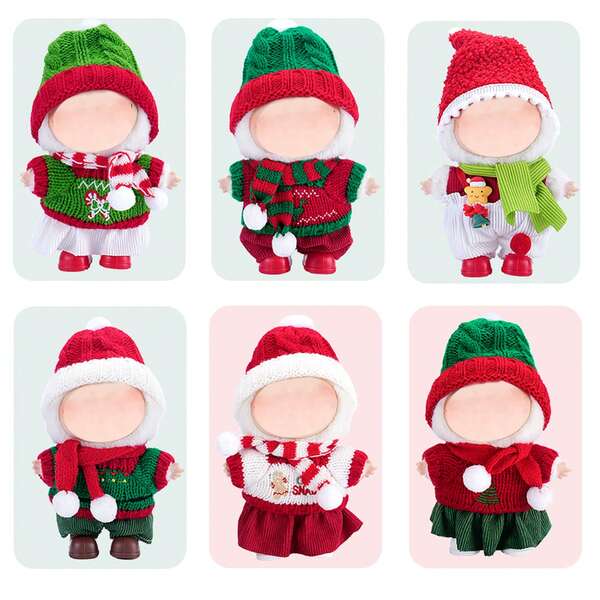 1 Set 6,69 Zoll große Weihnachtspuppenkleidung, kompatibel mit Labubu, 1 Dekorationsset – modische Kopfbedeckung, Kleidung und Hosen oder Rockset, geeignet für 6,69 Zoll große Puppen, süße BuLabu-Weihnachtsaccessoires, zum Spielen und Ausstellen (Puppen nicht im Lieferumfang enthalten)