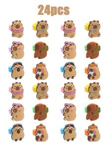 24Pcs Cartoon Animal Capybara Silicone Rings For Kids Birthday Party Favors School Rewards Pinata Fillers Baby Shower Goodie Bag Baby Shower Party Gift