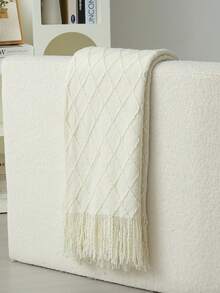 A Solid Color Particle Knitted Blanket, Nordic Style Acrylic Rectangular Office Nap Sofa Blanket Air Conditioning Blanket Knitted Small Blanket Shawl Cover Blanket Blanket Bed End Blanket - Kim cương màu be - Xem 3